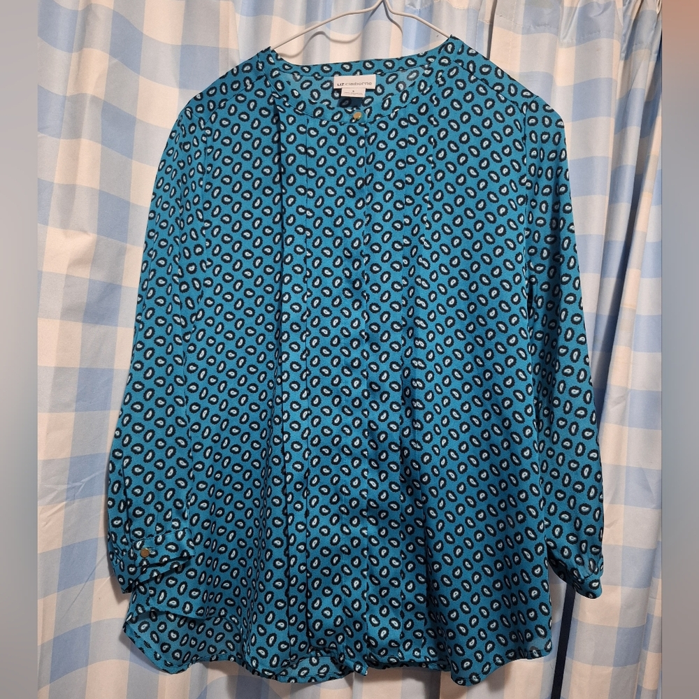 Liz Claiborne Women's Teal Paisley Patterned Blouse